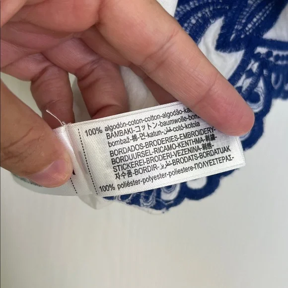 Zara - Blue Embroidered Floral White Button Down Batwing Blouse Size XS - Picture 10 of 12